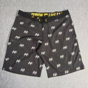 Dixxon Board Shorts Size 36 Black AOP Moon Eyes 2 Pocket Swim Trunks Mens